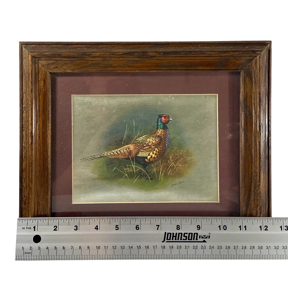 Vintage Basil Ede The Pheasant Foil Art Signed Framed Game Bird 12.5x11 - Picture 6 of 8